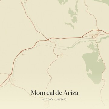 Retro Spanish map of Monreal de Ariza, Arag�n. Vintage street map.
