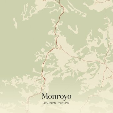 Retro Spanish map of Monroyo, Arag�n. Vintage street map.