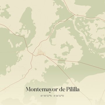 Retro Spanish map of Montemayor de Pililla, Castilla y Le�n. Vintage street map.