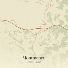 Obraz premium Retro Spanish map of Montmaneu, Catalu�a. Vintage street map.