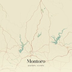 Retro Spanish map of Montoro, Andaluc�a. Vintage street map.
