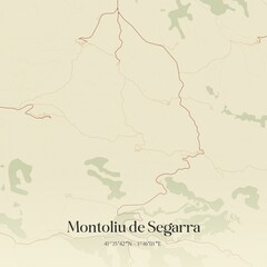 Obraz premium Retro Spanish map of Montoliu de Segarra, Catalu�a. Vintage street map.