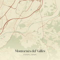 Retro Spanish map of Montorn�s del Vall�s, Catalu�a. Vintage street map.