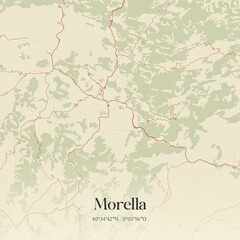 Retro Spanish map of Morella, Comunidad Valenciana. Vintage street map.