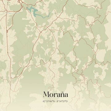 Retro Spanish map of Mora�a, Galicia. Vintage street map.