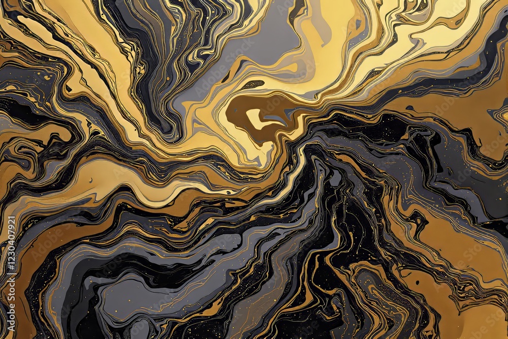 Poster abstract golden and black marble texture with fluid, swirling patterns on a dark background. creativ
