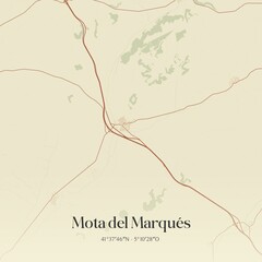 Fototapeta premium Retro Spanish map of Mota del Marqu�s, Castilla y Le�n. Vintage street map.
