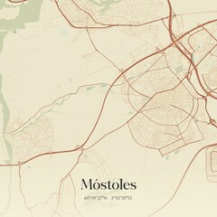 Fototapeta premium Retro Spanish map of M�stoles, Comunidad de Madrid. Vintage street map.
