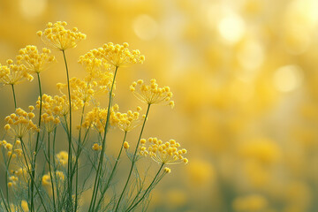 Yellow wildflowers bloom brightly in a sunlit field