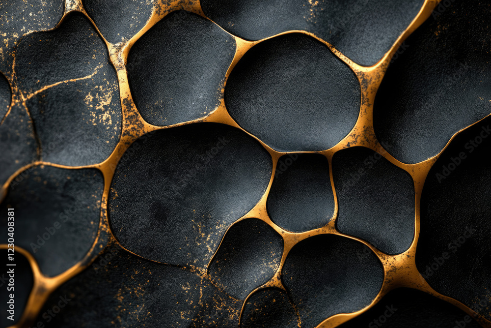 Aufkleber abstract black and gold textured surface with a unique honeycomb-like pattern.
