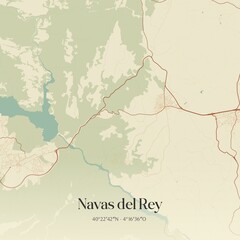 Fototapeta premium Retro Spanish map of Navas del Rey, Comunidad de Madrid. Vintage street map.