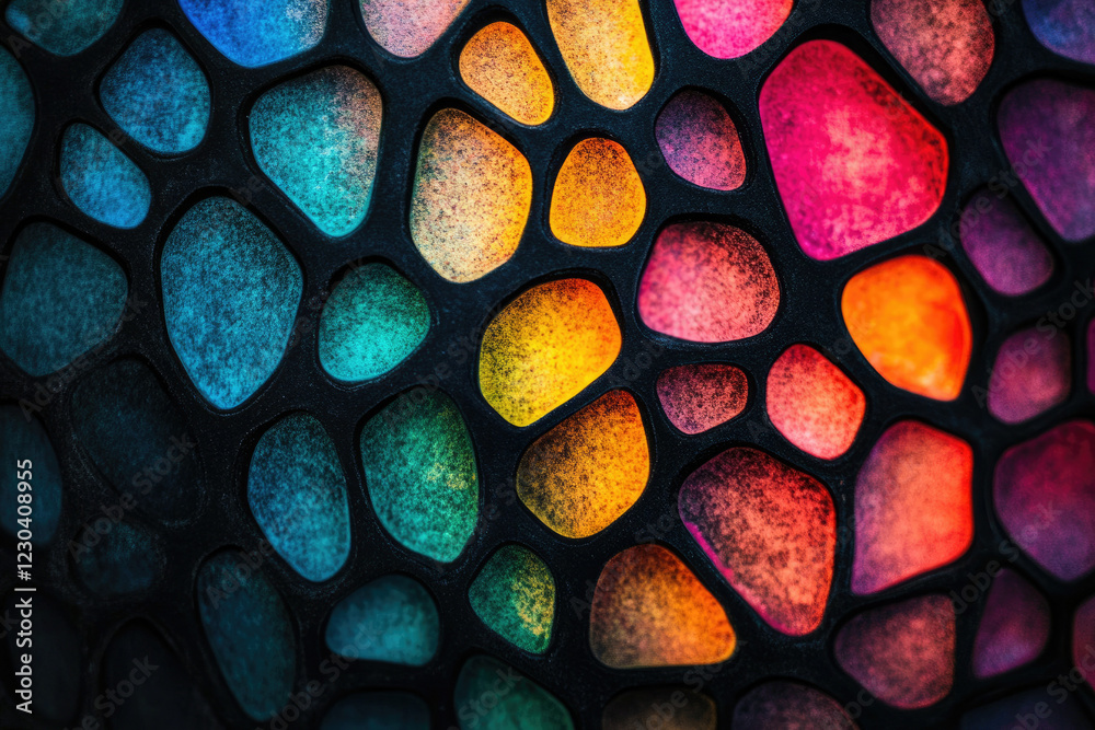 Aufkleber Abstract colorful mosaic pattern with vibrant hues and textured surfaces, creating a mesmerizing visual effect.