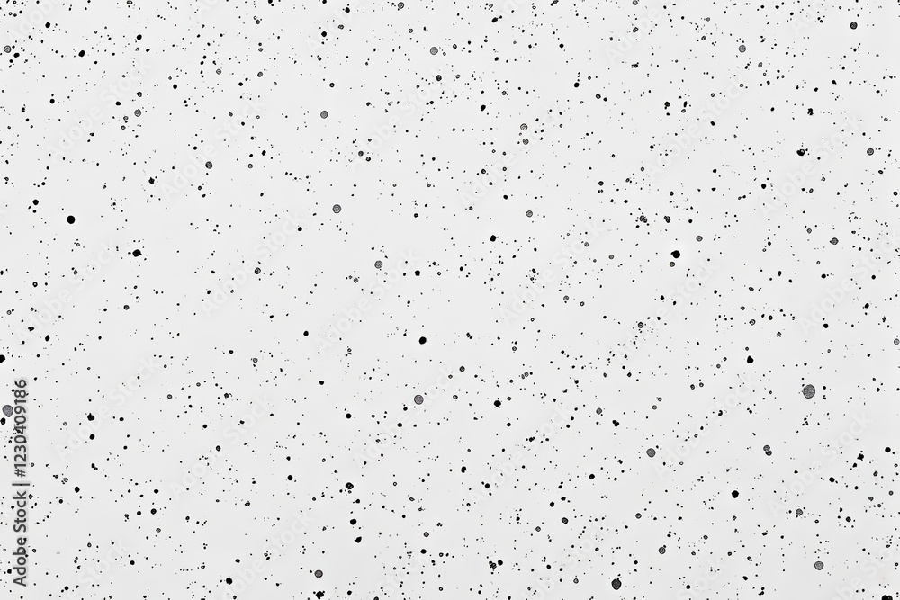 Poster abstract black ink splatter pattern on white background.