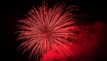 Fototapeta premium red fireworks with smoke in the night sky