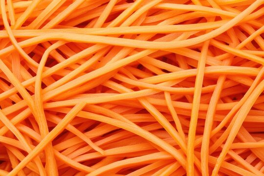Macro shot of carrot julienne strips creating vibrant and detailed texture