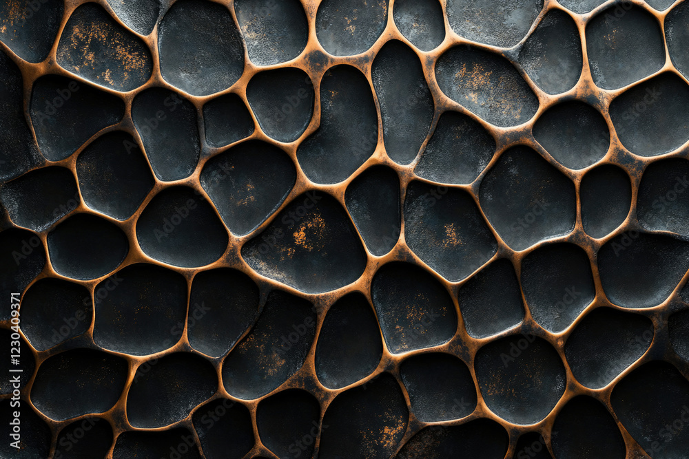 Poster abstract bronze metal texture with an organic, honeycomb-like pattern.