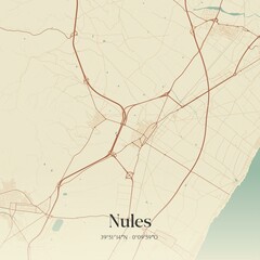 Fototapeta premium Retro Spanish map of Nules, Comunidad Valenciana. Vintage street map.