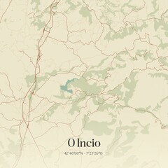 Obraz premium Retro Spanish map of O Incio, Galicia. Vintage street map.