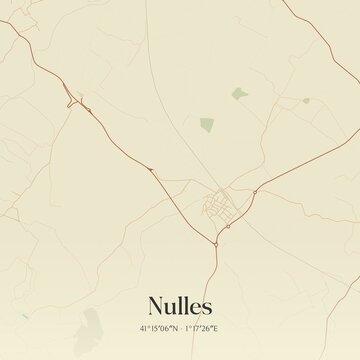 Retro Spanish map of Nulles, Catalu�a. Vintage street map.