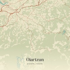 Retro Spanish map of Oiartzun, Pa�s Vasco. Vintage street map.