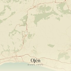 Retro Spanish map of Oj�n, Andaluc�a. Vintage street map.