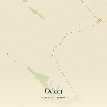 Retro Spanish map of Od�n, Arag�n. Vintage street map.