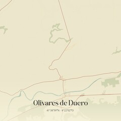 Fototapeta premium Retro Spanish map of Olivares de Duero, Castilla y Le�n. Vintage street map.