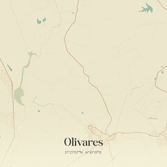 Fototapeta premium Retro Spanish map of Olivares, Andaluc�a. Vintage street map.