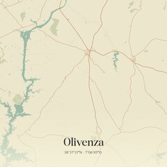 Retro Spanish map of Olivenza, Extremadura. Vintage street map.