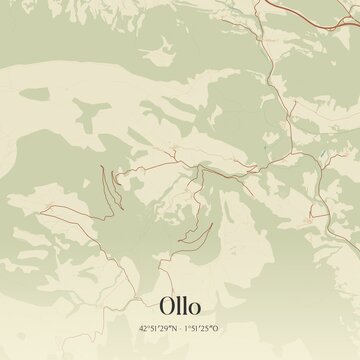 Retro Spanish map of Ollo, Comunidad Foral de Navarra. Vintage street map.
