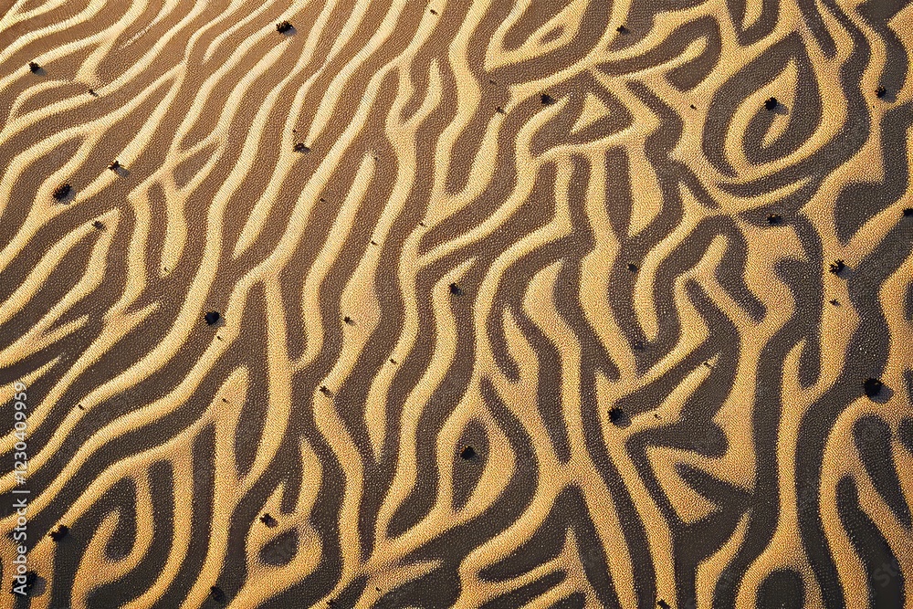 Aufkleber Abstract pattern of sand dunes with shadowed light forming organic shapes on a textured background.