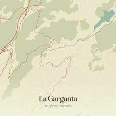 Obraz premium Retro Spanish map of La Garganta, Extremadura. Vintage street map.