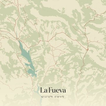 Retro Spanish map of La Fueva, Arag�n. Vintage street map.