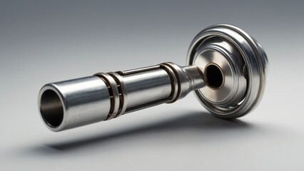 An solitary 3D model of a metal whistle on a white background