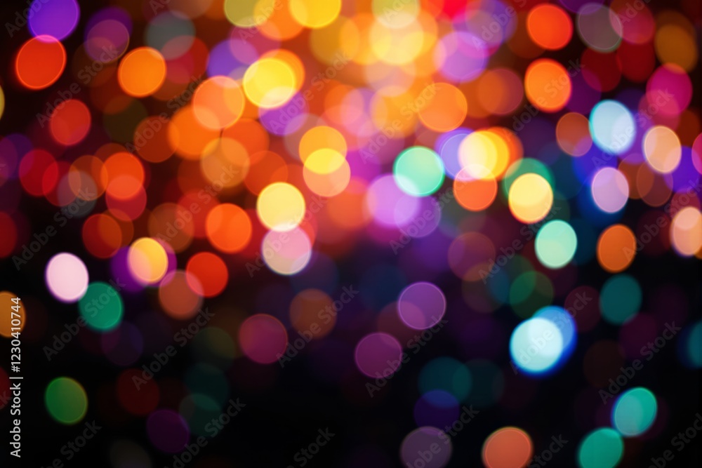 Poster Abstract colorful bokeh light background with vibrant circular shapes on a dark backdrop.