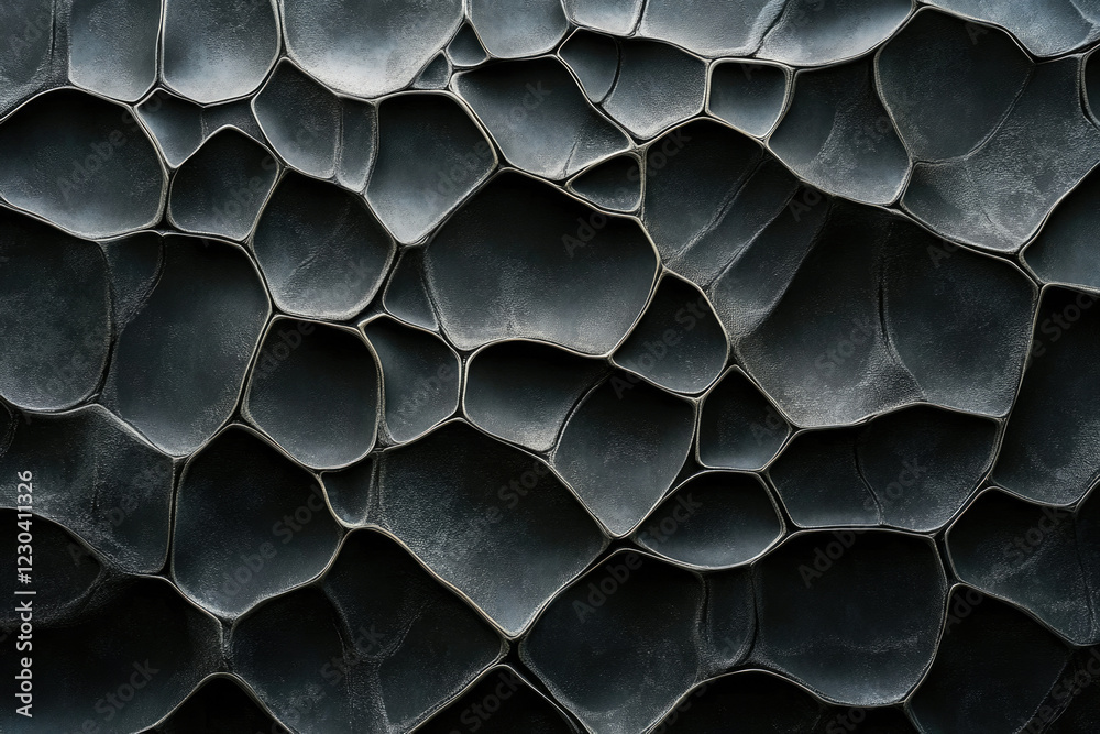 Poster abstract dark grey textured background with irregular organic shapes resembling a honeycomb or cellu