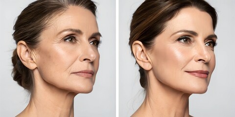 Before and after picture of a French lift – thread lifting for face tightening and skin rejuvenation