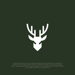 Flat deer antlers head logo with a minimalist and powerful look, ideal for outdoor adventure branding, wildlife conservation, and hunting companies