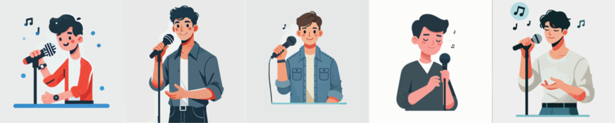 vector of a young man singing
