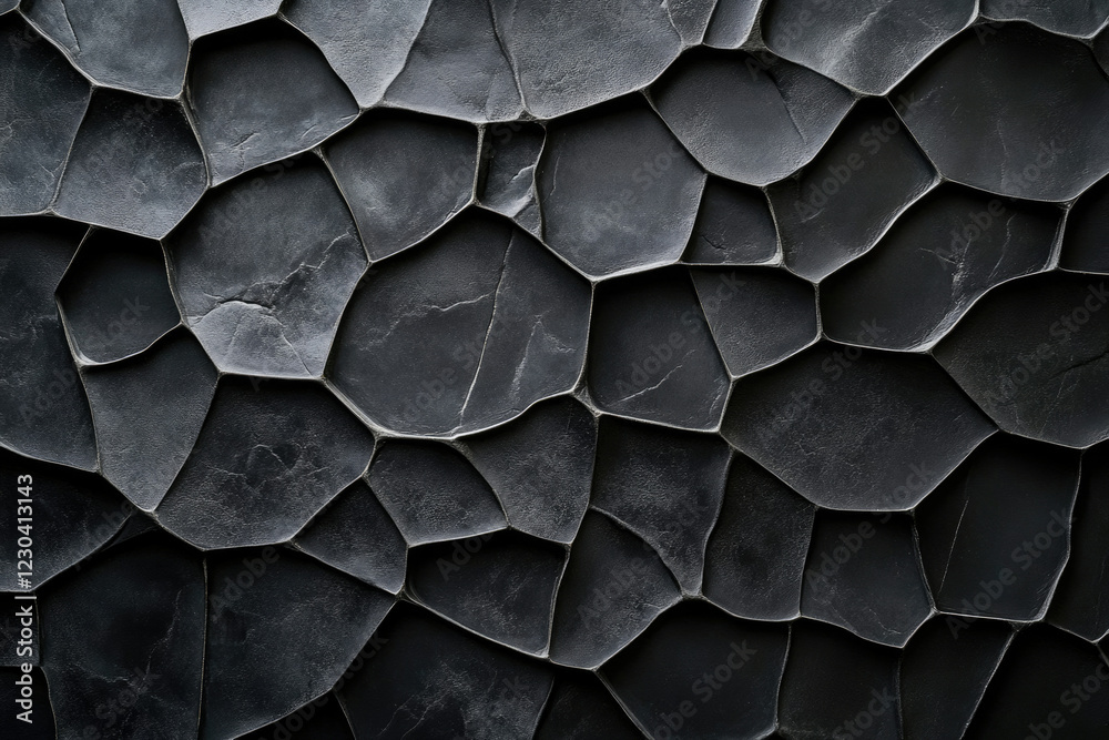 Poster abstract dark gray textured background of irregular geometric shapes resembling a stone or rock wall