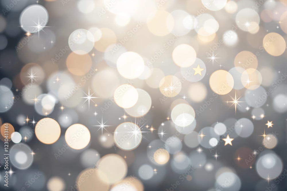 Aufkleber Abstract bokeh light background with glowing circles and stars in soft gray and beige tones.