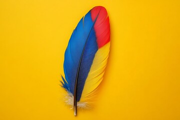 Nation indigenous peoples day concept, Colorful feather on minimslist color background.