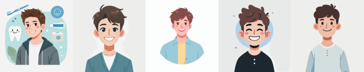 vector set of smiling young men