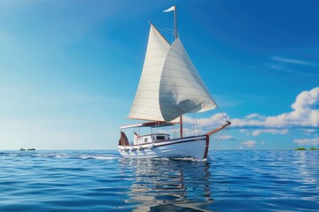 Fototapeta premium A classic sailboat glides gracefully across a serene ocean under a vibrant blue sky.