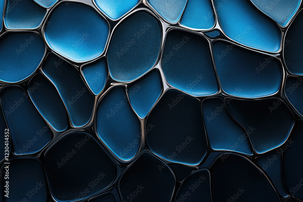 Poster abstract blue and black metallic pattern with irregular shapes and veins creating a textured, organi