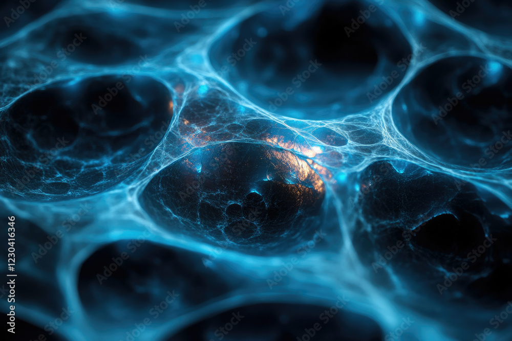 Poster Abstract image depicting a glowing blue network resembling a complex web or neural network.