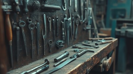 Tools on a Workshop Wall and Workbench