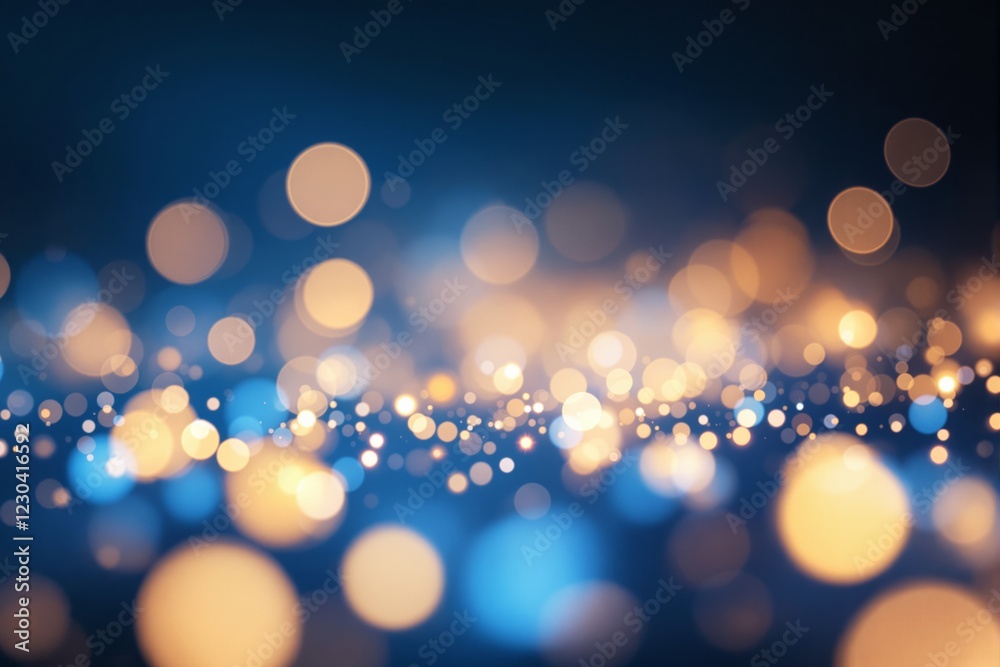 Poster abstract blurred bokeh lights in blue and golden tones on a dark background.
