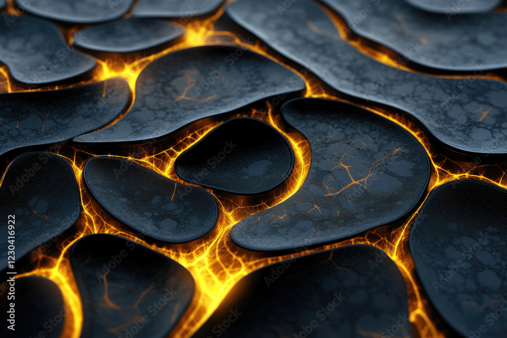 Aufkleber abstract 3d rendering of dark, organic shapes with glowing orange energy flowing between them.