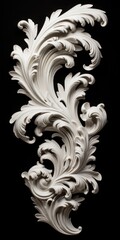 White Acanthus Leaf Detail on Black Architectural Background. Gypsum Stucco Decoration Design for Architecture